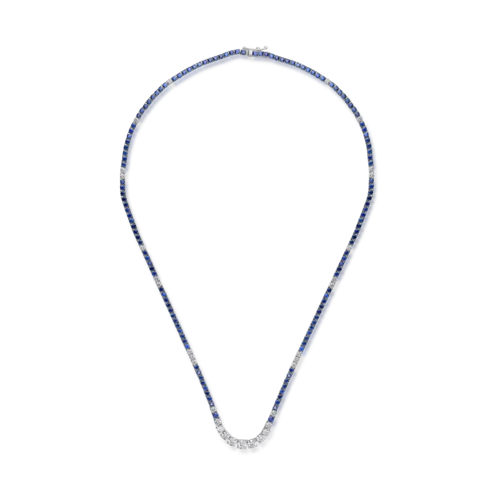 Colier tennis din aur alb cu diamante de 2.09ct si safire de 7.04ct