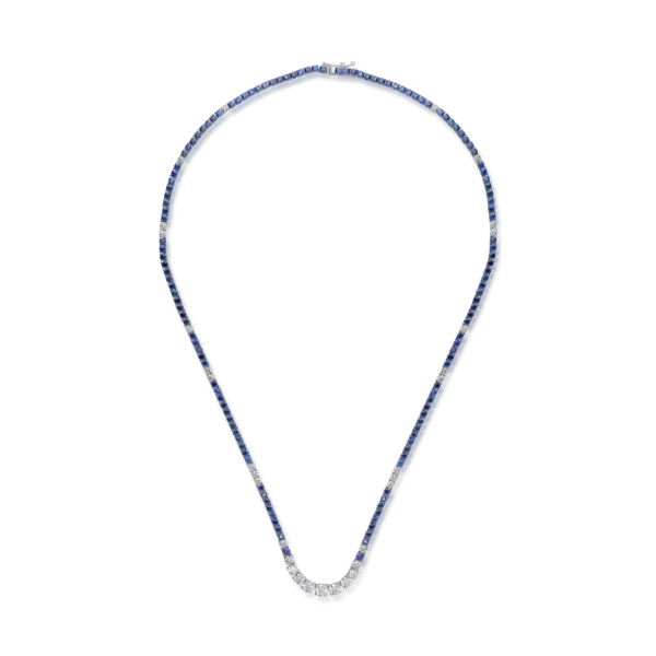 Colier tennis din aur alb cu diamante de 2.09ct si safire de 7.04ct