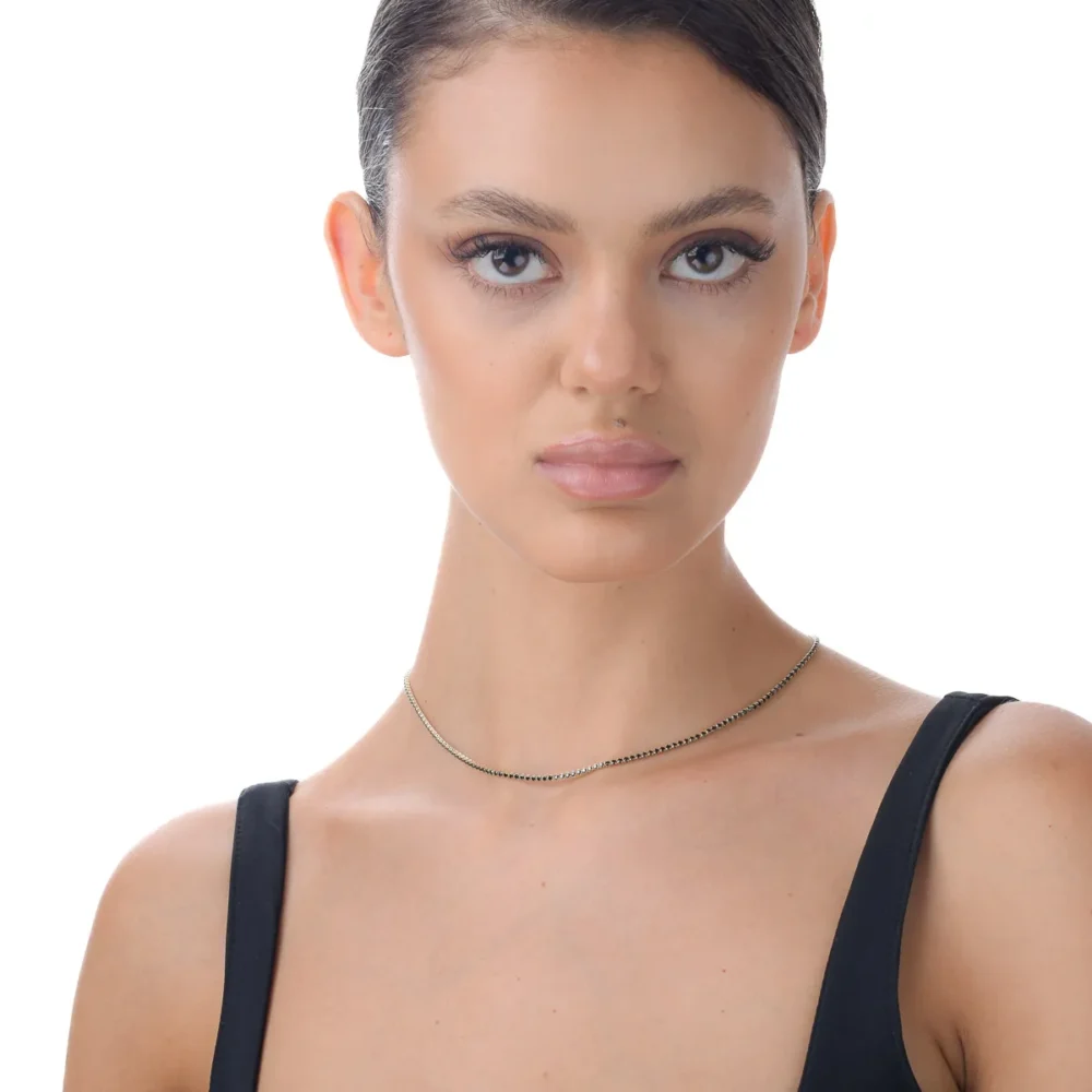 Colier tennis din aur galben cu zirconii negre - imagine 3