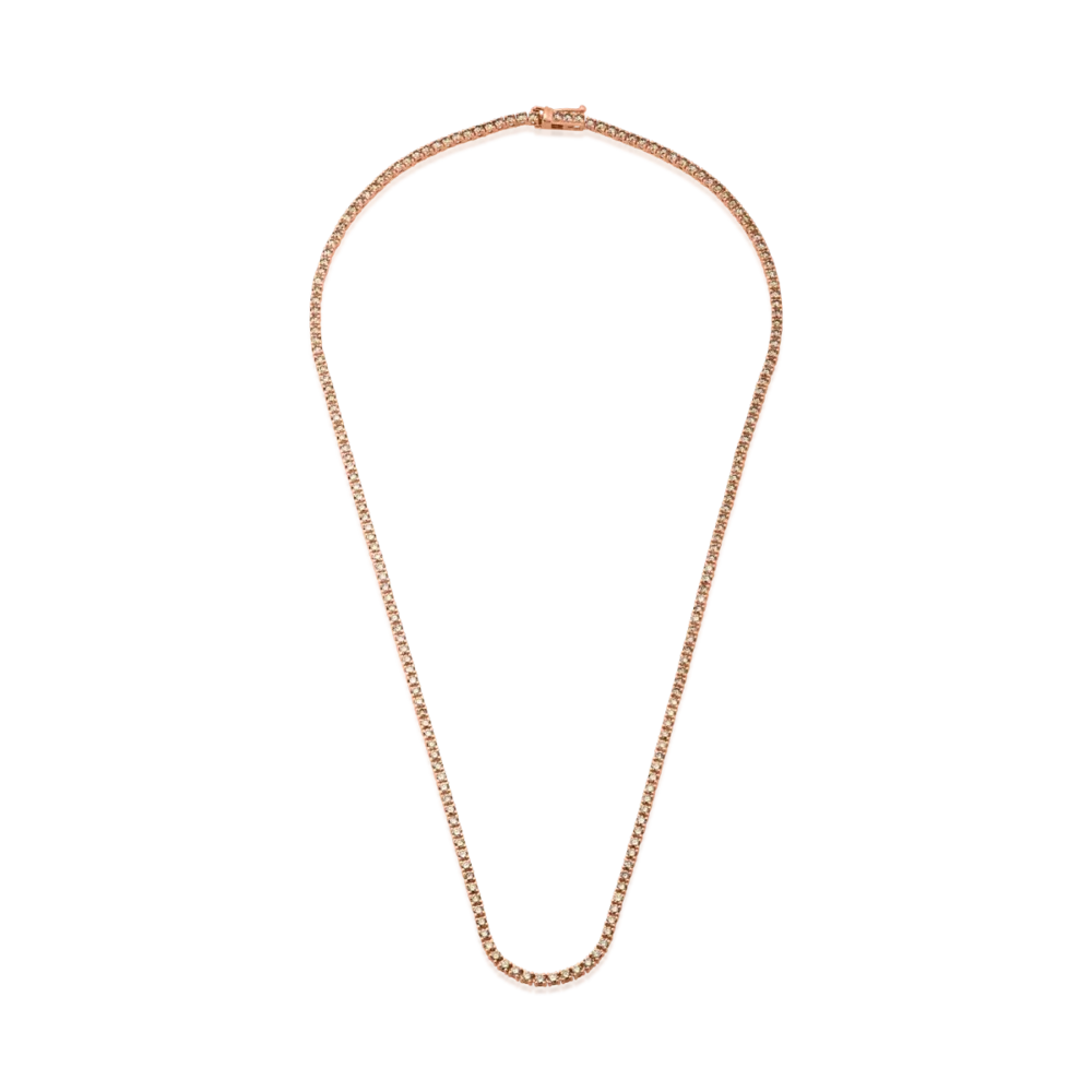 Colier tennis din aur roz cu diamante maro de 4.3ct