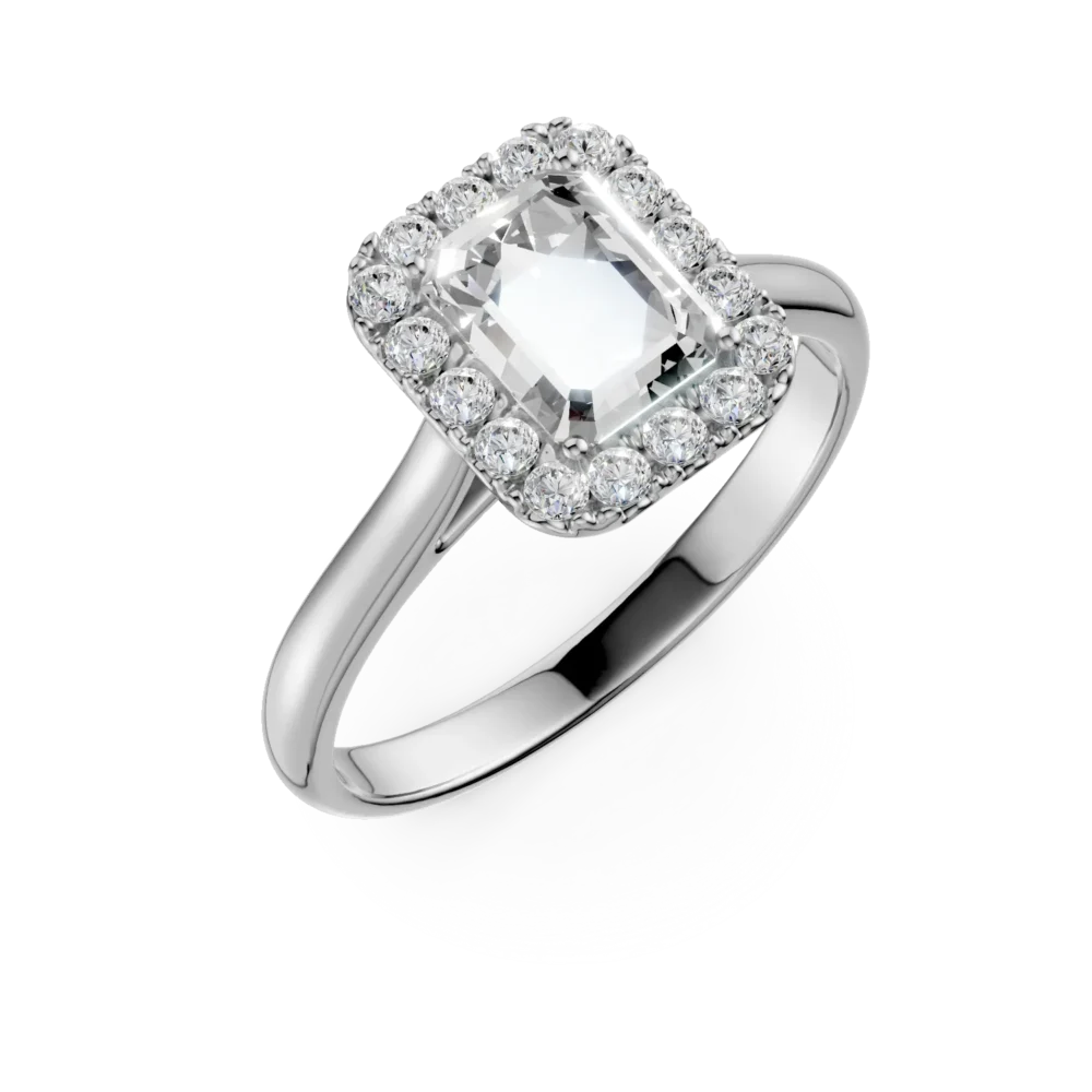 Inel Colette din aur alb cu diamante emerald si rotunde de 1.2ct create in laborator