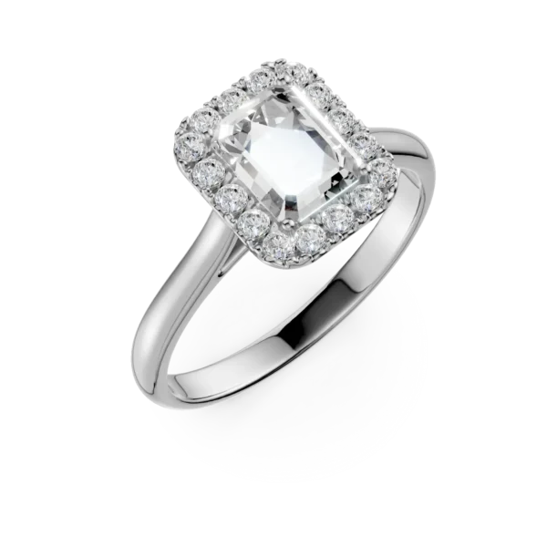 Inel Colette din aur alb cu diamante emerald si rotunde de 1.2ct create in laborator