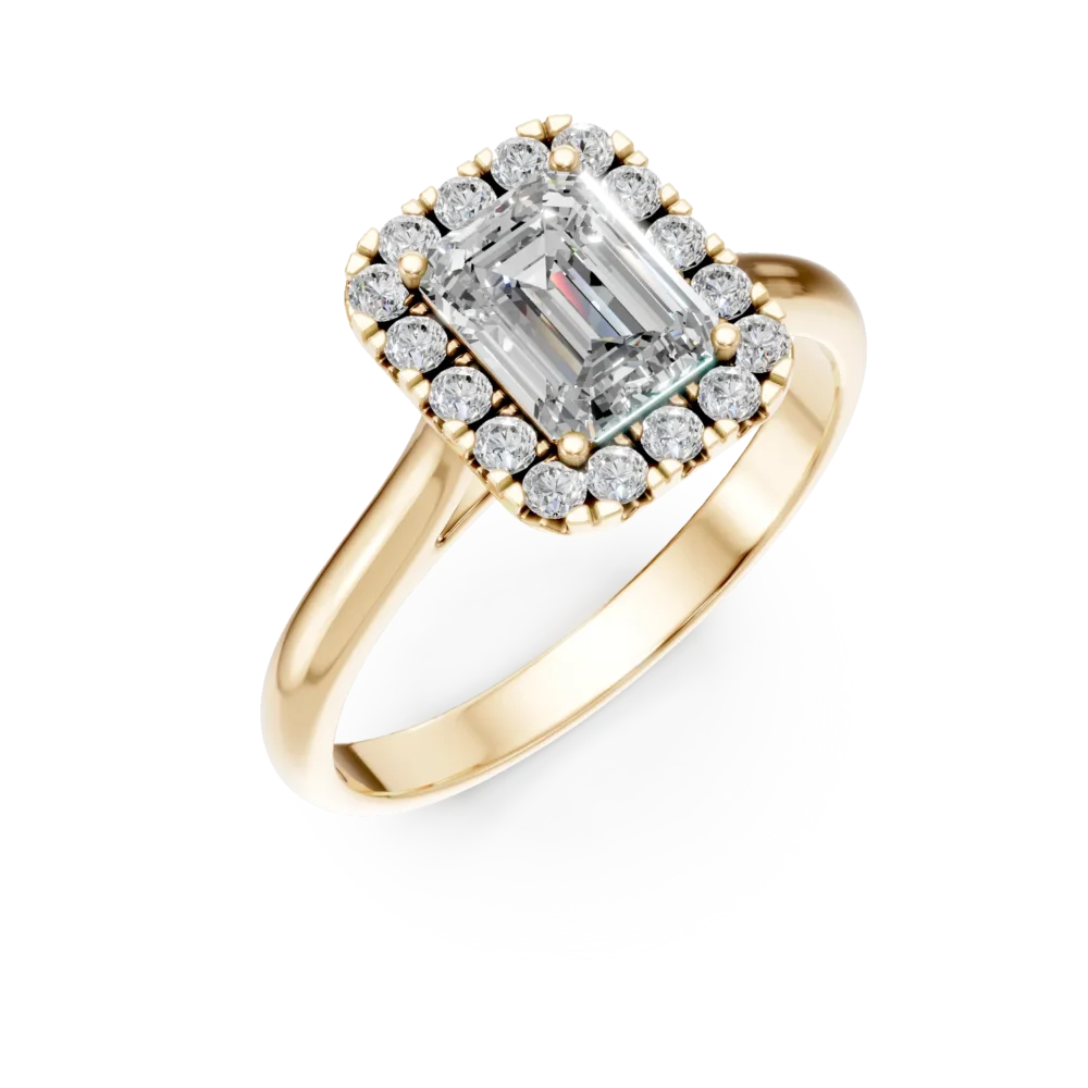 Inel Colette din aur galben cu diamante emerald si rotunde de 1.2ct create in laborator