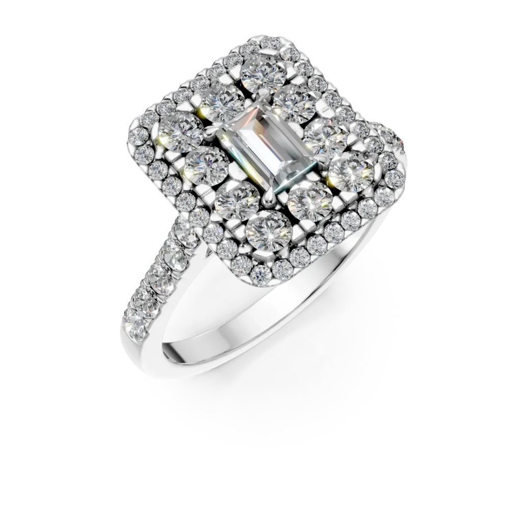 Inel Destiny din aur alb cu diamante emerald si rotunde de 1ct create in laborator