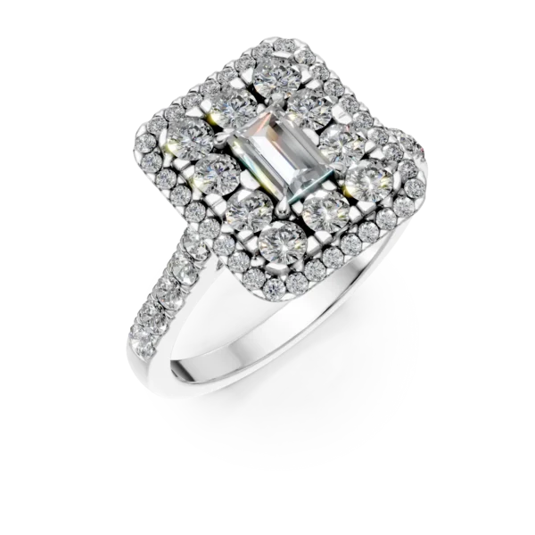 Inel Destiny din aur alb cu diamante emerald si rotunde de 1ct create in laborator