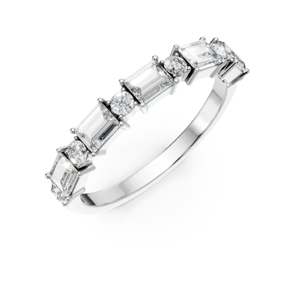 Inel Enola din aur alb cu diamante emerald si rotunde de 0.7ct create in laborator