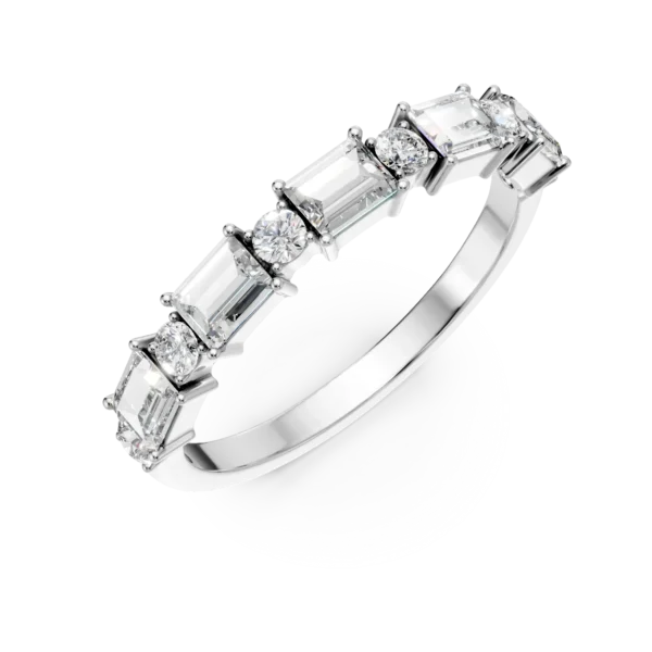 Inel Enola din aur alb cu diamante emerald si rotunde de 0.7ct create in laborator