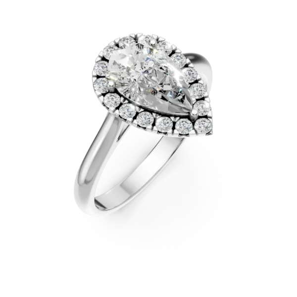 Inel Flora din aur alb cu diamante pear si rotunde de 1.2ct create in laborator