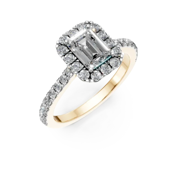 Inel Gema din aur galben cu diamante emerald si rotunde de 1.18ct create in laborator