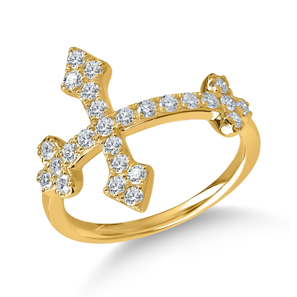 Inel cruce din aur galben cu diamante de 0.5ct