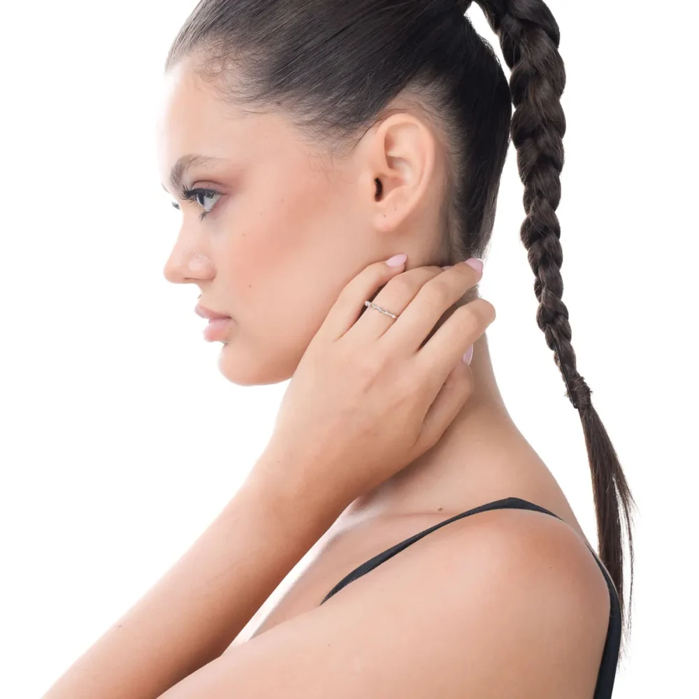 Inel cu bilute din aur alb - imagine 3