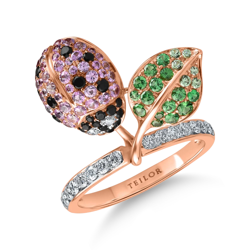 Inel cu buburuza din aur roz cu pietre pretioase de 1.6ct