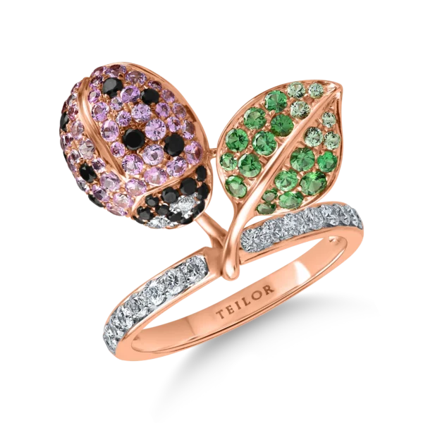 Inel cu buburuza din aur roz cu pietre pretioase de 1.6ct