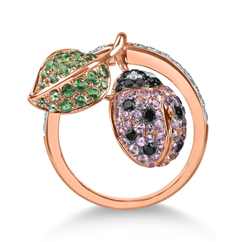 Inel cu buburuza din aur roz cu pietre pretioase de 1.6ct - imagine 2