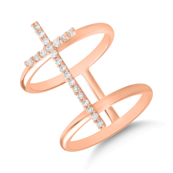 Inel cu cruce din aur roz cu diamante de 0.25ct