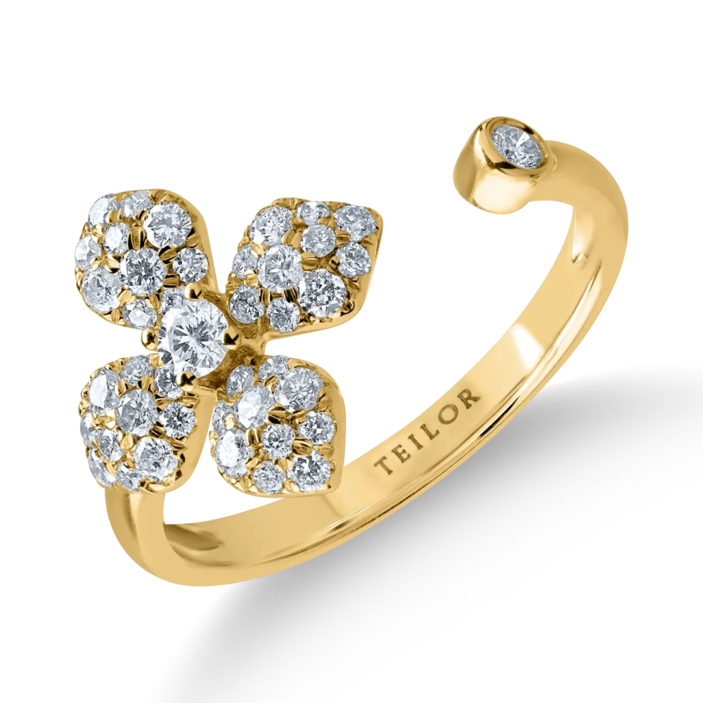 Inel cu floare din aur galben cu diamante de 0.51ct