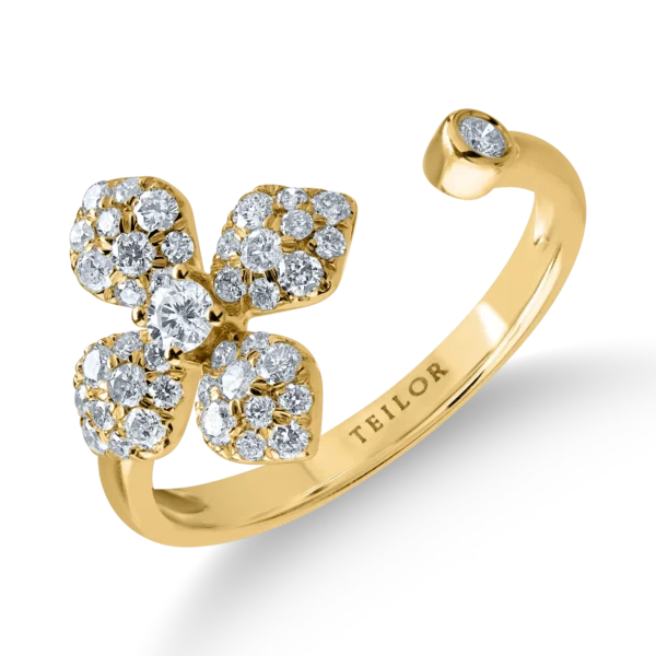 Inel cu floare din aur galben cu diamante de 0.51ct