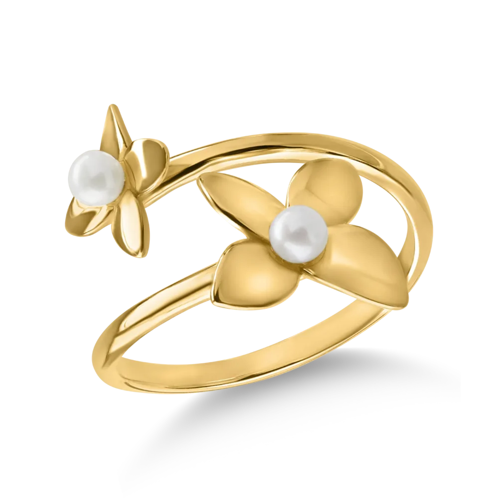 Inel cu floare din aur galben