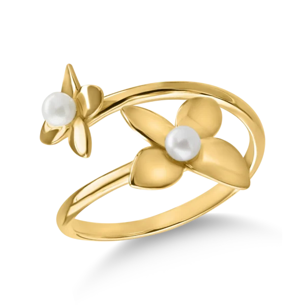 Inel cu floare din aur galben