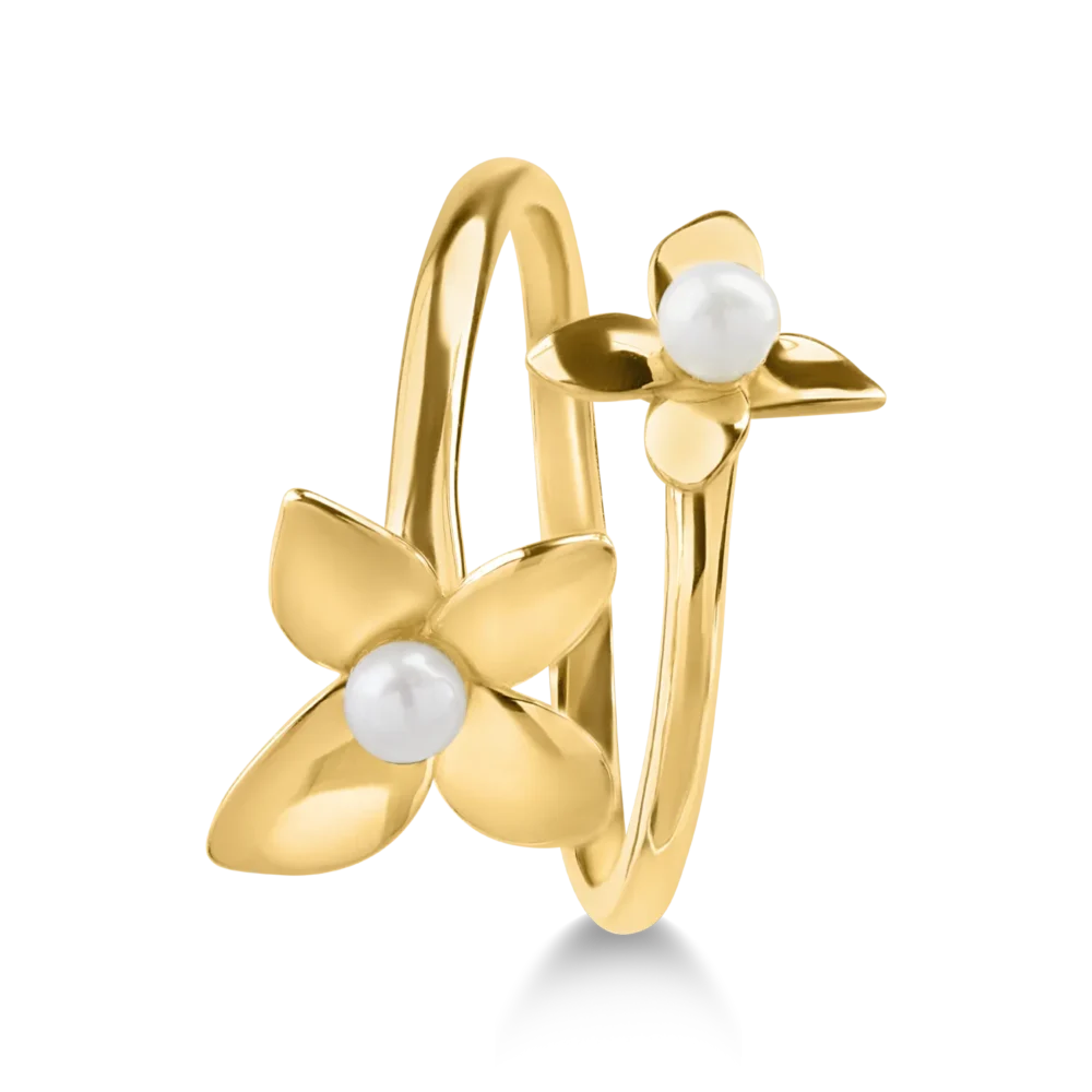 Inel cu floare din aur galben - imagine 2