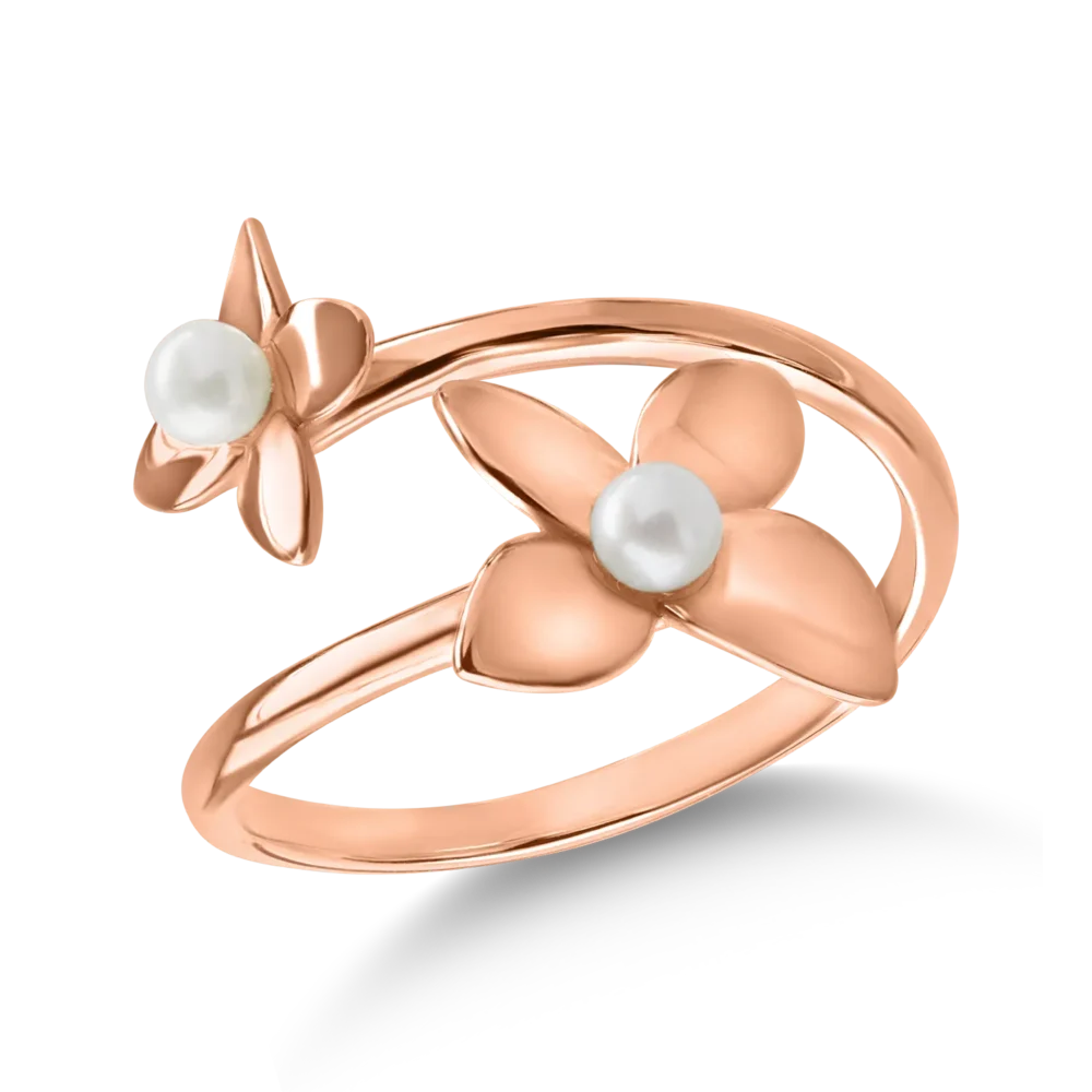 Inel cu floare din aur roz