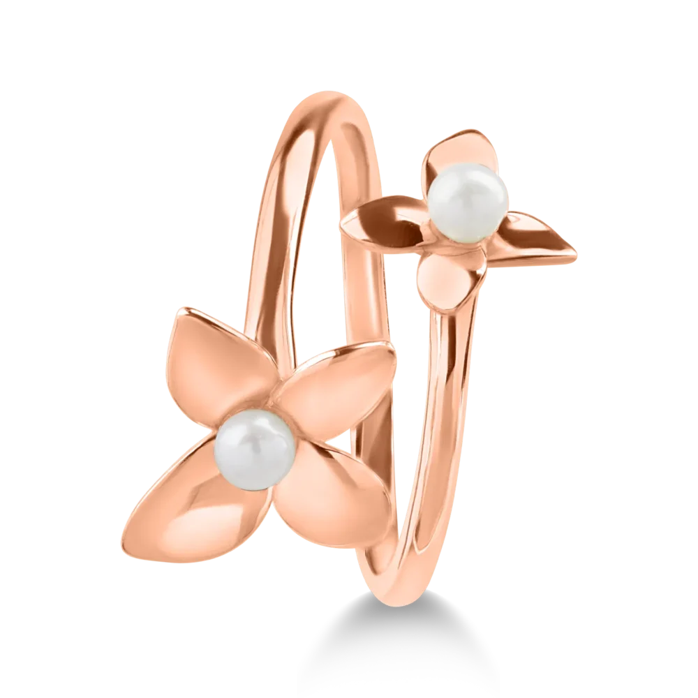 Inel cu floare din aur roz - imagine 2