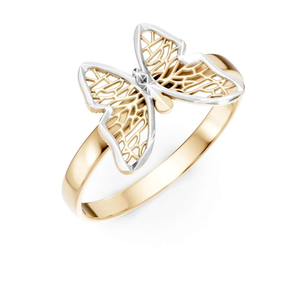Inel cu fluture din aur alb-galben