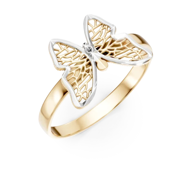 Inel cu fluture din aur alb-galben