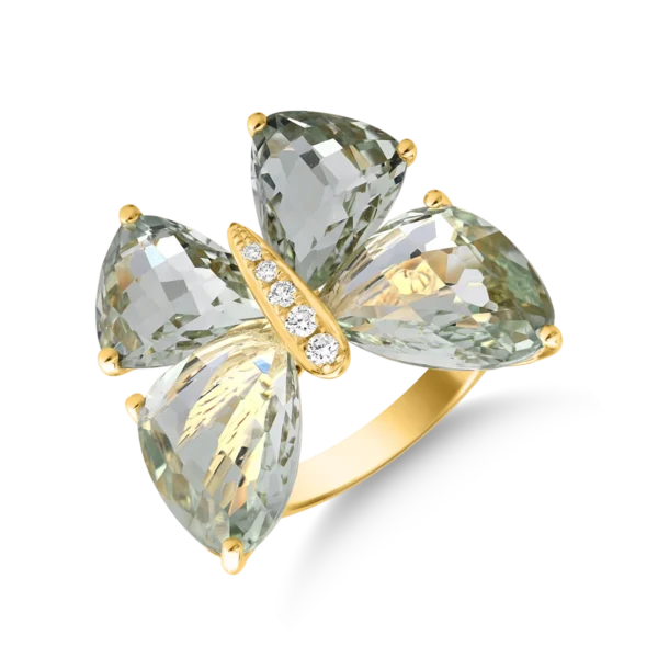 Inel cu fluture din aur galben cu ametiste verzi de 11.7ct si diamante de 0.07ct