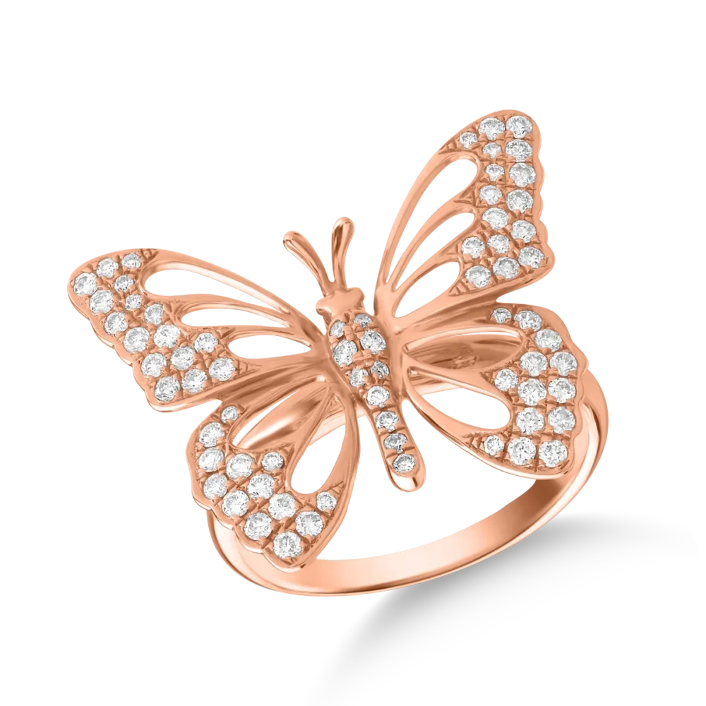 Inel cu fluture din aur roz cu diamante de 0.55ct