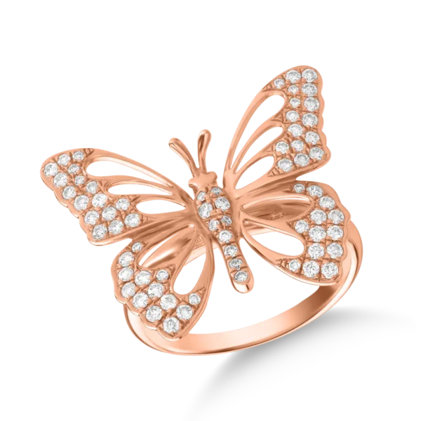 Inel cu fluture din aur roz cu diamante de 0.55ct