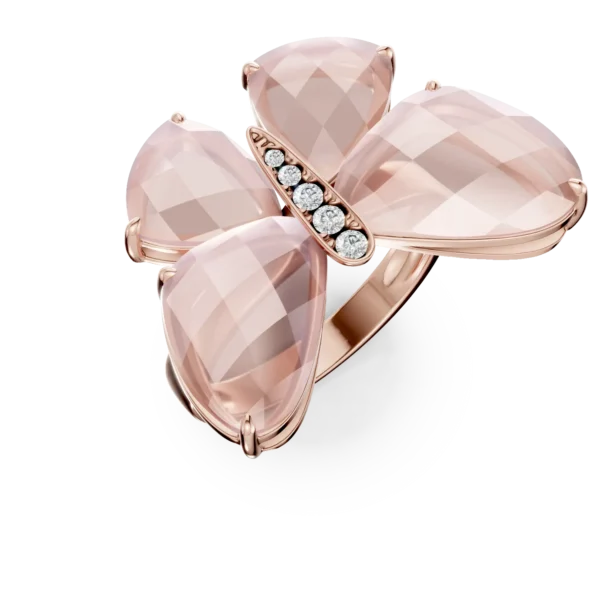 Inel cu fluture din aur roz cu quartz trandafirii de 11.4ct si diamante de 0.07ct