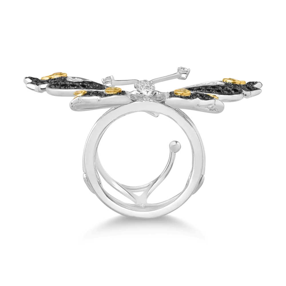 Inel cu fluture si floare din aur alb cu pietre pretioase de 3.53ct - imagine 2
