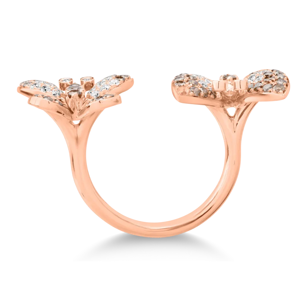 Inel cu fluturi din aur roz cu diamante maro de 0.81 si diamante transparente de 0.67ct - imagine 2