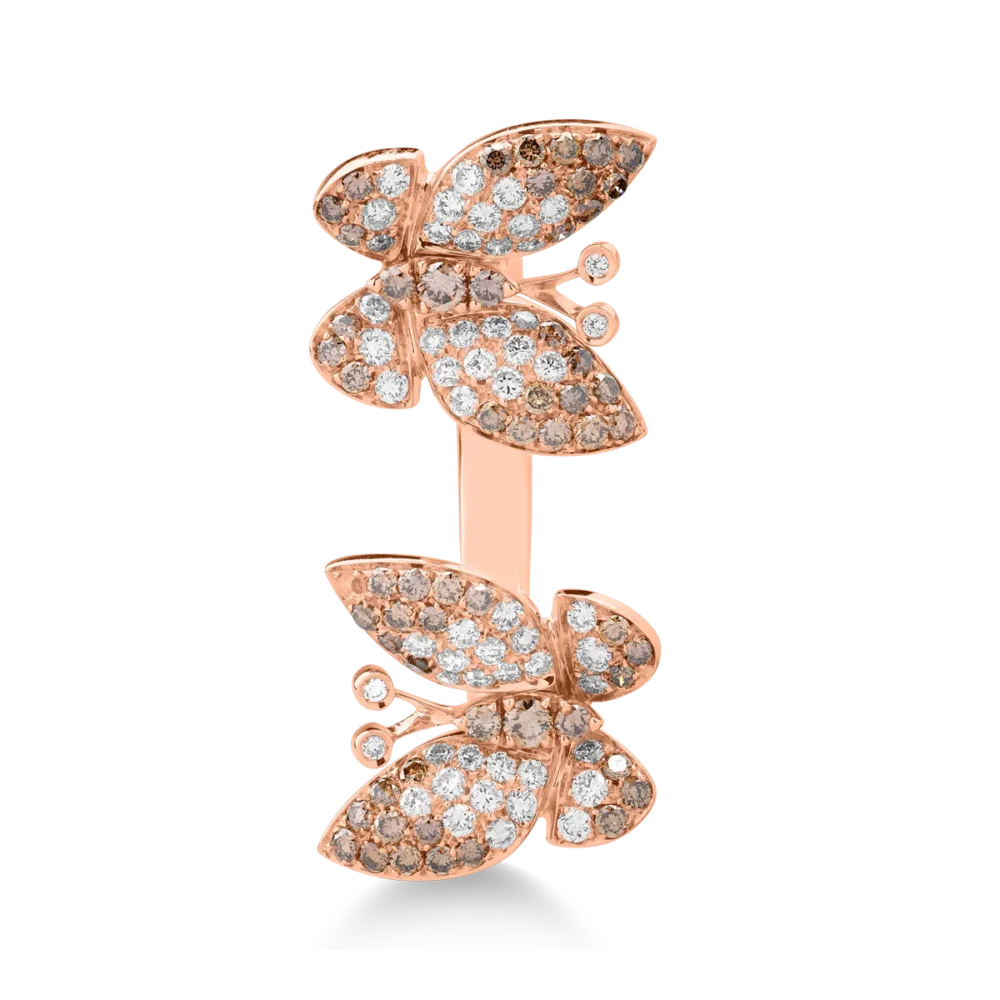 Inel cu fluturi din aur roz cu diamante maro de 0.81 si diamante transparente de 0.67ct - imagine 3