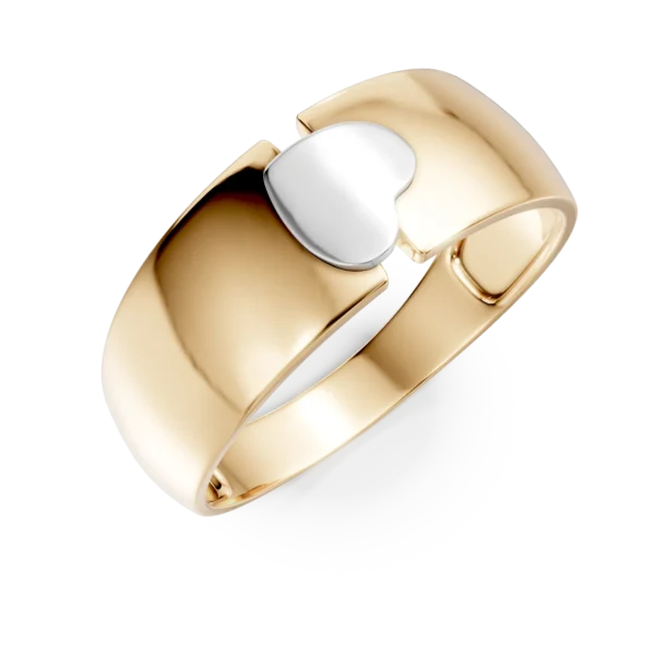 Inel cu inima din aur alb-galben