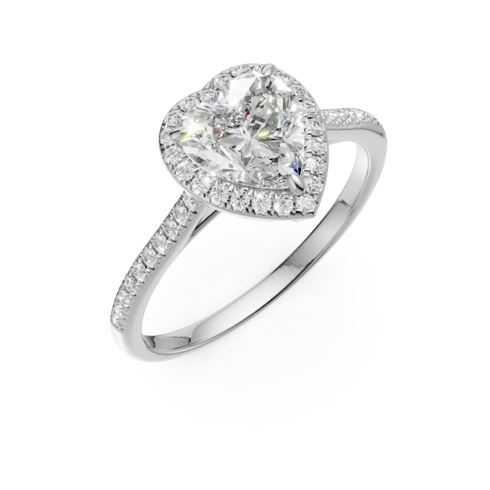 Inel de logodna din aur alb cu diamant heart de 0.8ct si diamante de 0.1ct