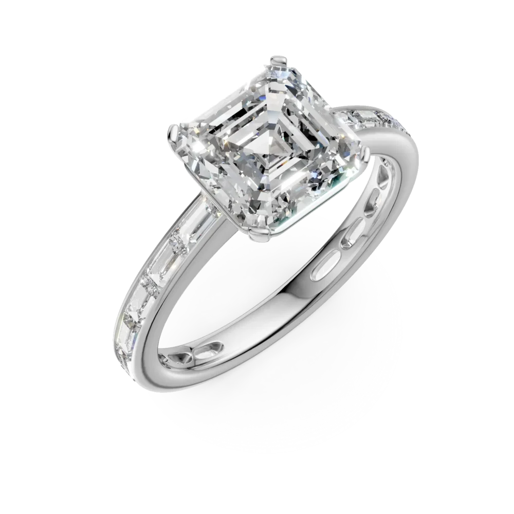 Inel de logodna din aur alb cu diamant emerald de 3.01ct si diamante de 0.96ct