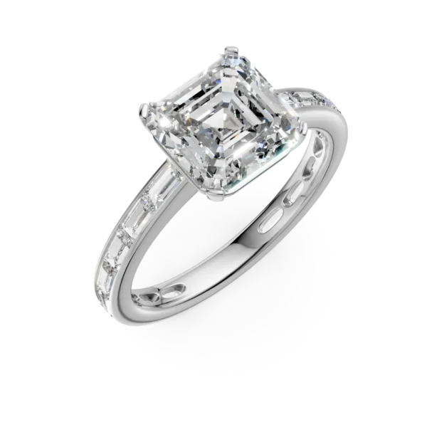 Inel de logodna din aur alb cu diamant emerald de 3.01ct si diamante de 0.96ct