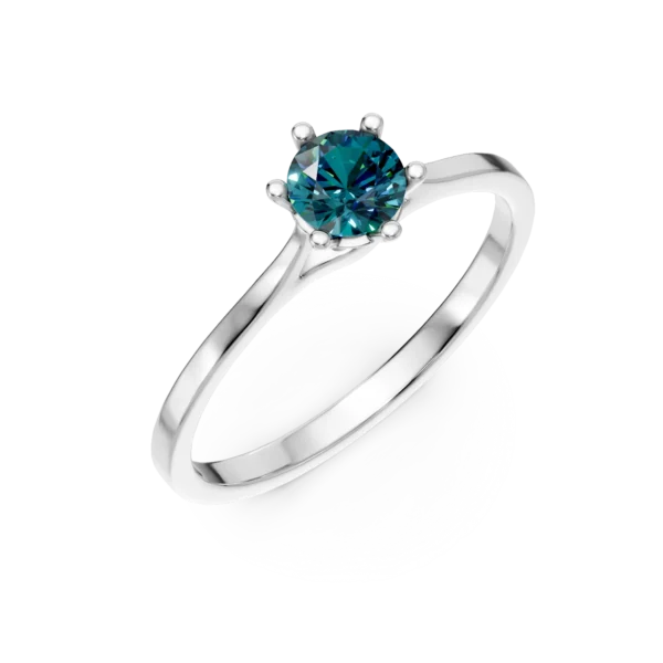 Inel de logodna din aur alb cu diamante albastre de 0.2ct