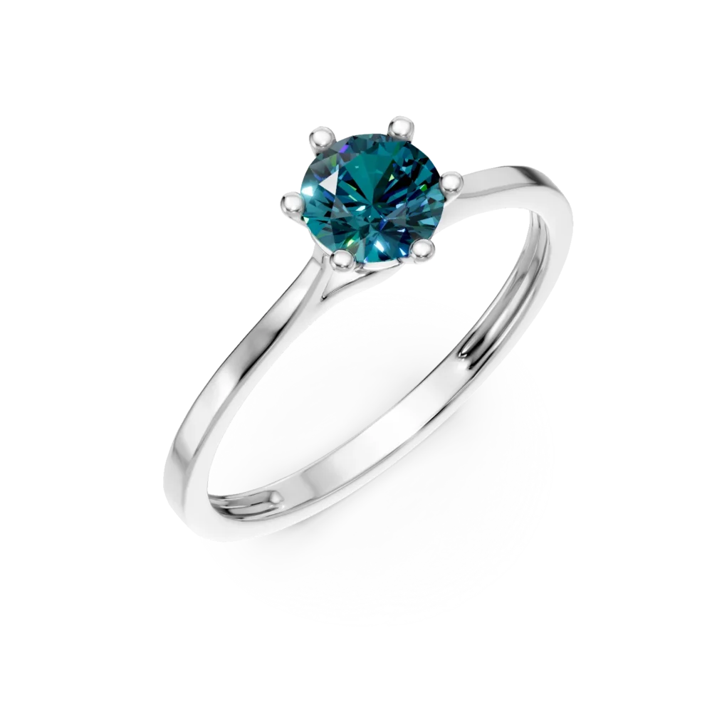 Inel de logodna din aur alb cu diamante albastre de 0.3ct