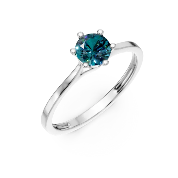 Inel de logodna din aur alb cu diamante albastre de 0.3ct