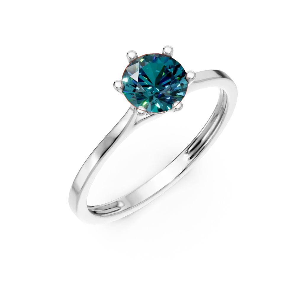 Inel de logodna din aur alb cu diamante albastre de 0.4ct