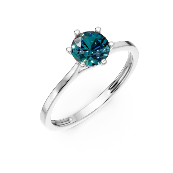 Inel de logodna din aur alb cu diamante albastre de 0.4ct