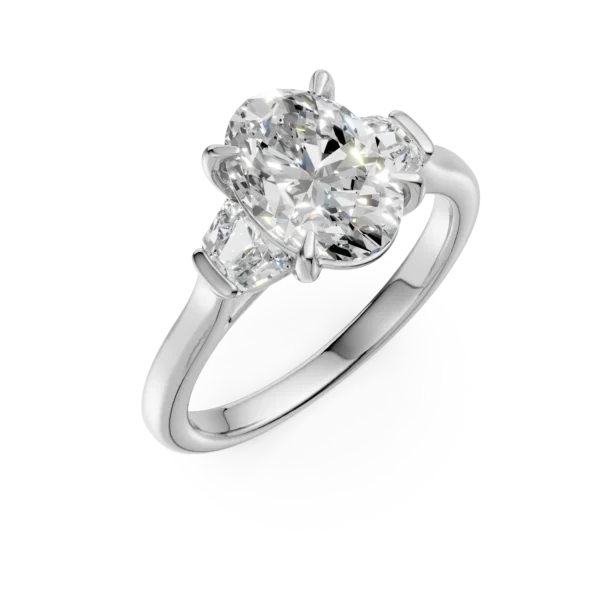 Inel de logodna din aur alb cu diamante ovale si triangle de 2ct create in laborator