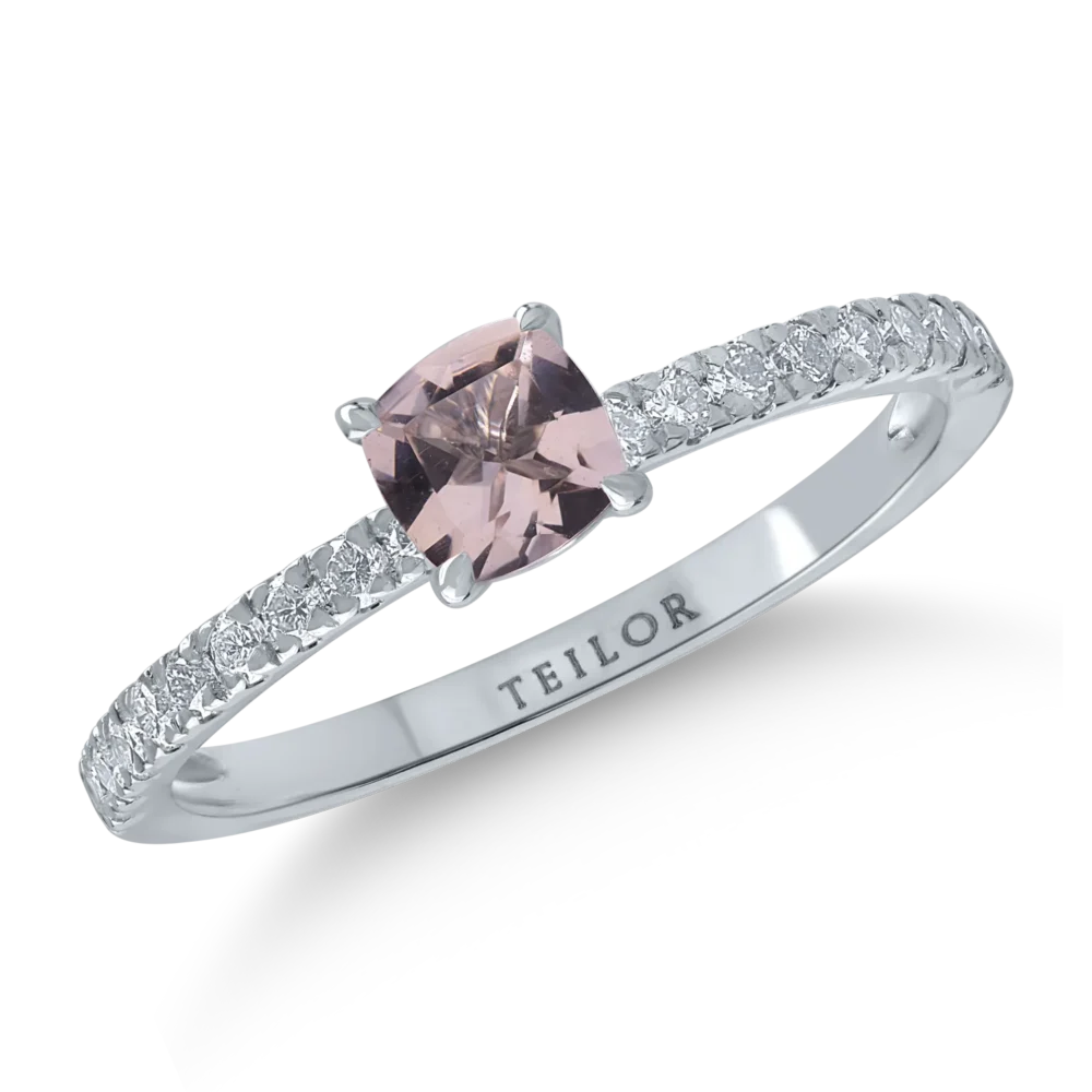 Inel de logodna din aur alb cu morganit de 0.48ct si diamante de 0.33ct