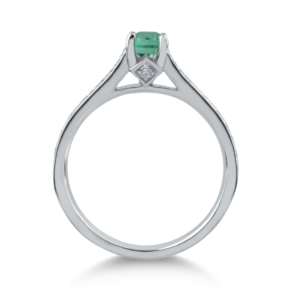 Inel de logodna din aur alb cu smarald de 0.35ct si diamante de 0.22ct - imagine 2