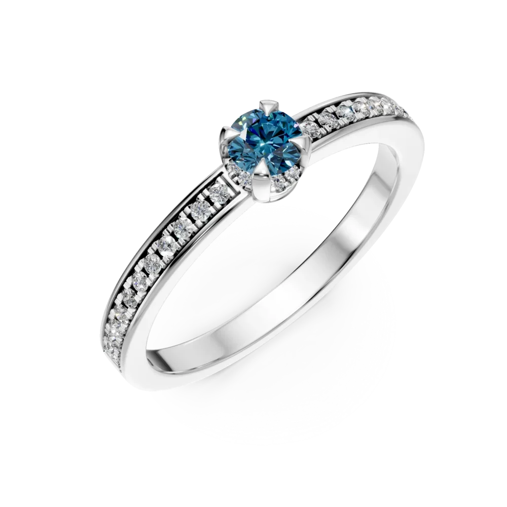 Inel de logodna din aur alb cu diamant albastru de 0.21ct si diamante transparente de 0.16ct