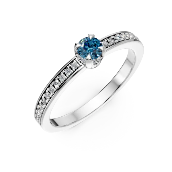 Inel de logodna din aur alb cu diamant albastru de 0.21ct si diamante transparente de 0.16ct