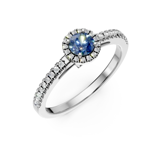 Inel de logodna din aur alb cu diamant albastru de 0.31ct si diamante transparente de 0.2ct